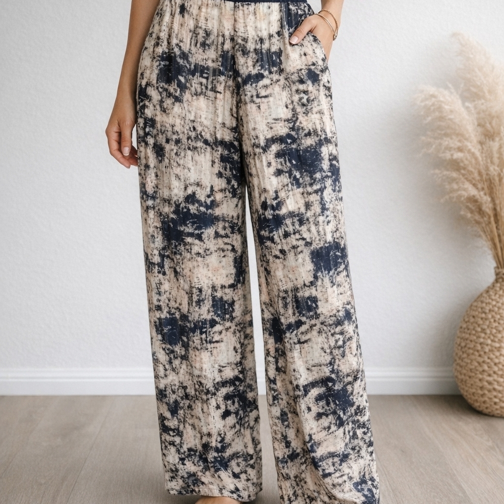 Cache Black and Cream Wide-Leg Pants
